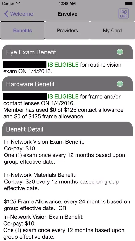 Envolve Benefit Options Screenshots