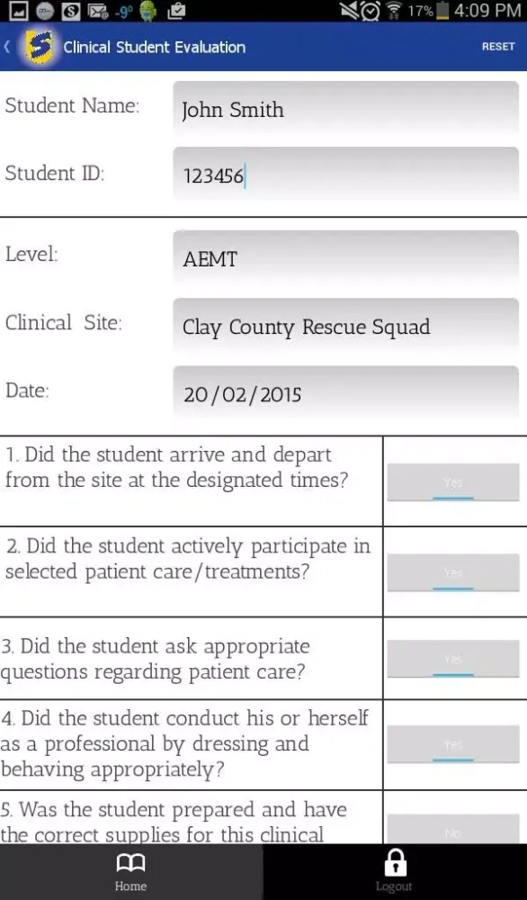 Tangkapan skrin SUSCC EMS Student Evaluation