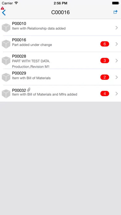 Capturas de tela do Oracle Product Lifecycle Management Mobile