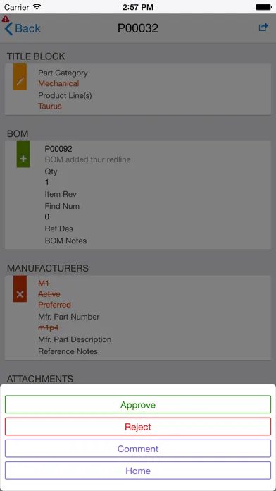 Capturas de tela do Oracle Product Lifecycle Management Mobile