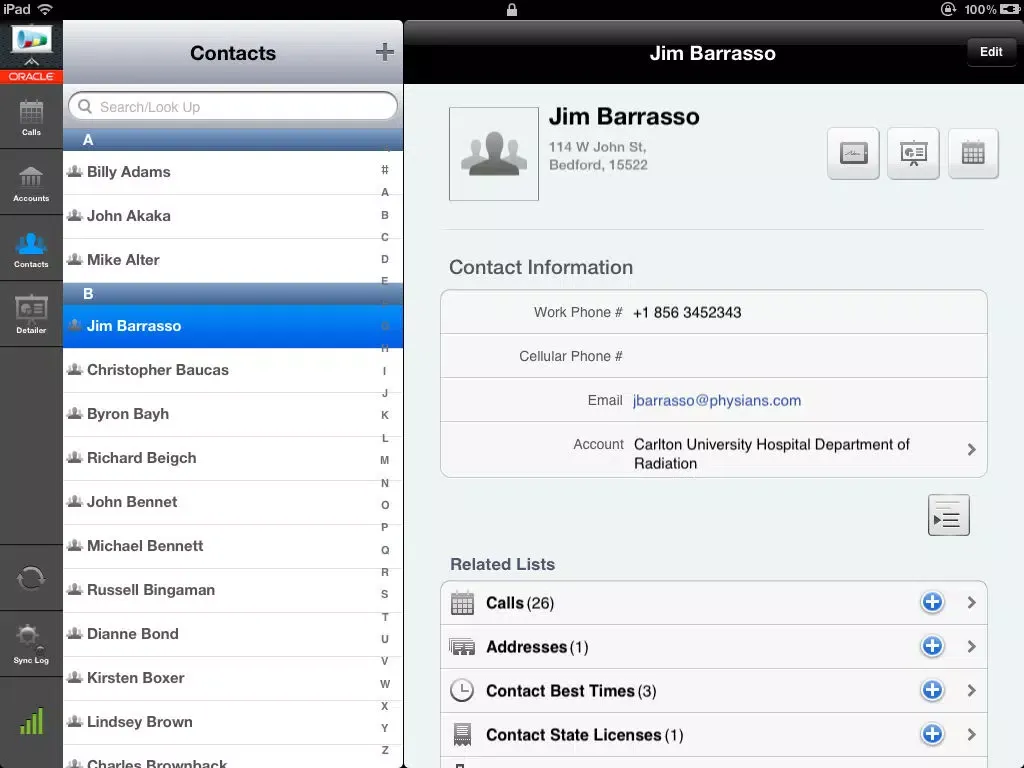 Ảnh chụp màn hình của Oracle CRM On Demand Disconnected Mobile Sales Recovery iPad 