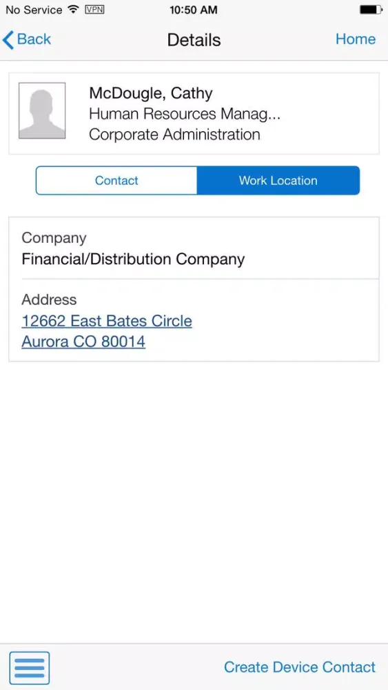 Contact Employee Smartphone for JDE E1 Screenshots