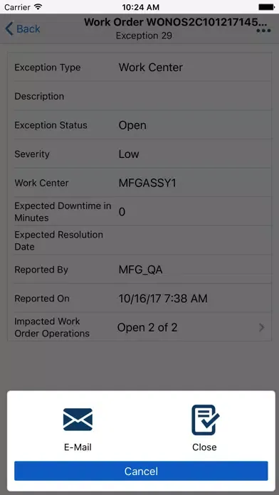 Captures d'écran de Oracle Mfg Cloud Supervisor