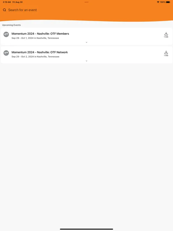 OTF Events iPad  سکرین شاٹس