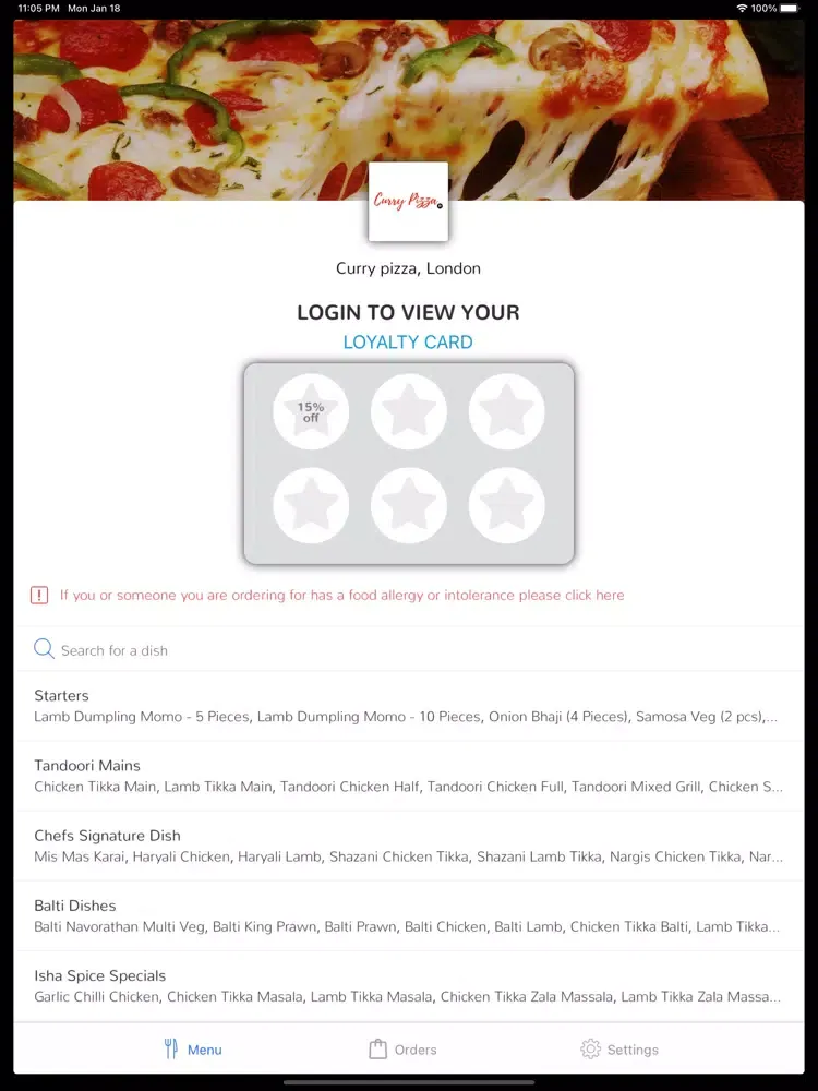 Curry pizza, London iPad  Screenshots