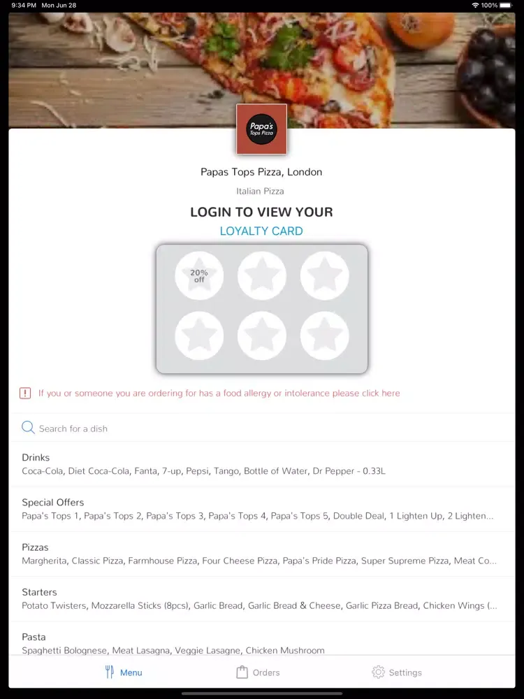Capturas de tela do Papas Tops Pizza, London iPad 