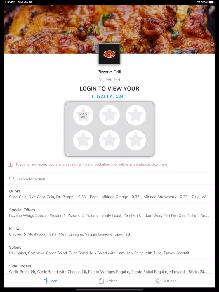 Ảnh chụp màn hình của Pizzano Grill, London iPad 