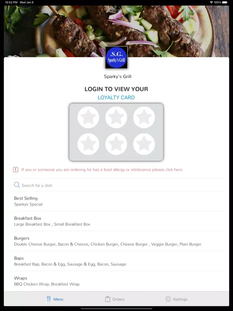 Ảnh chụp màn hình của Sparky's Grill, Plymouth iPad 