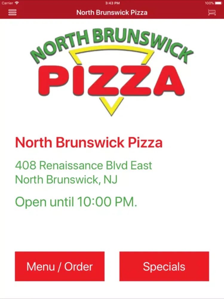 Tangkapan skrin North Brunswick Pizza iPad 