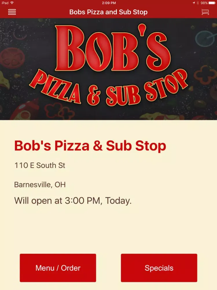 Tangkapan layar Bob's Pizza & Sub Stop iPad 
