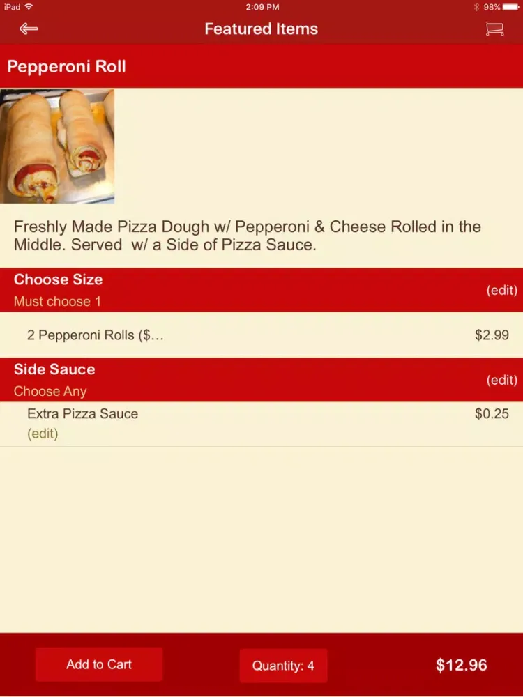Tangkapan layar Bob's Pizza & Sub Stop iPad 