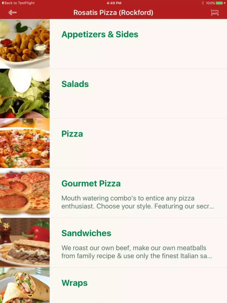 Tangkapan skrin Rosatis Pizza iPad 