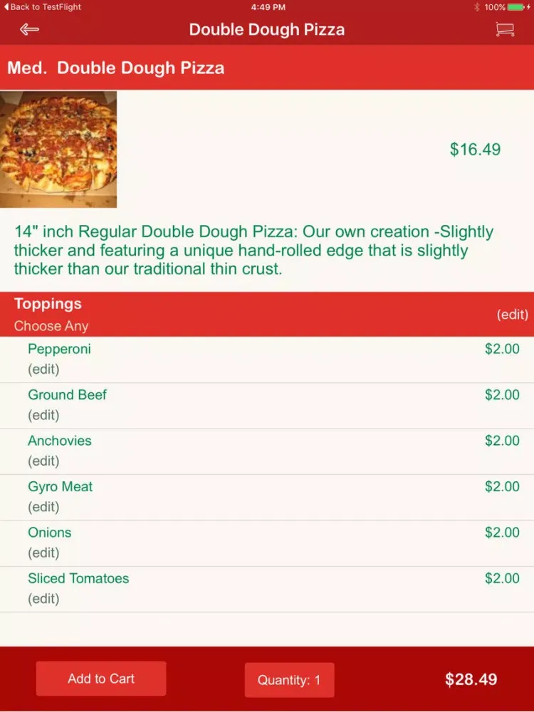 Tangkapan skrin Rosatis Pizza iPad 
