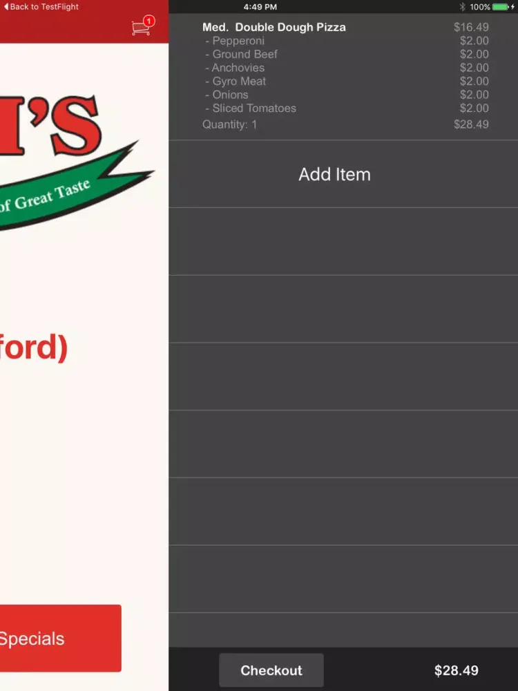 Tangkapan skrin Rosatis Pizza iPad 