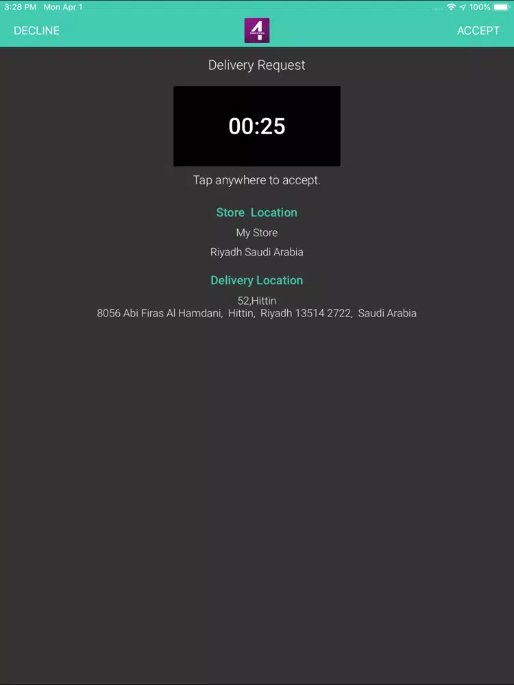 Tangkapan layar 4orderStation Driver iPad 