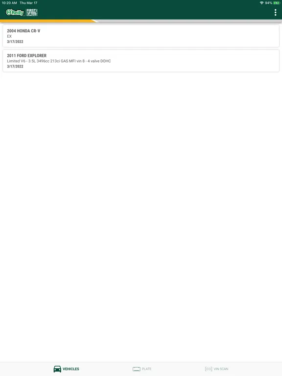 O’Reilly First Call VIN Scan iPad  Screenshots