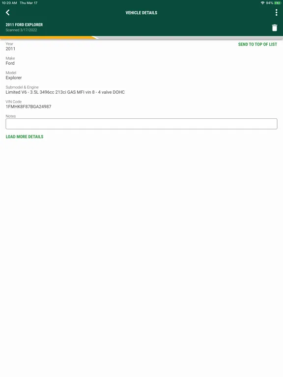 O’Reilly First Call VIN Scan iPad  Screenshots