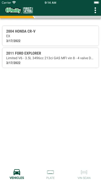 O’Reilly First Call VIN Scan Screenshots