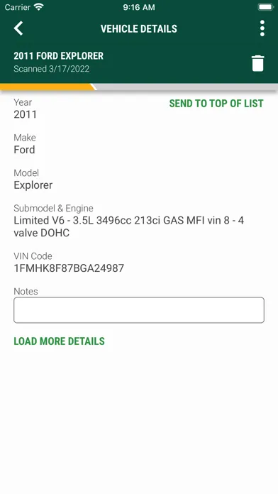 O’Reilly First Call VIN Scan Screenshots