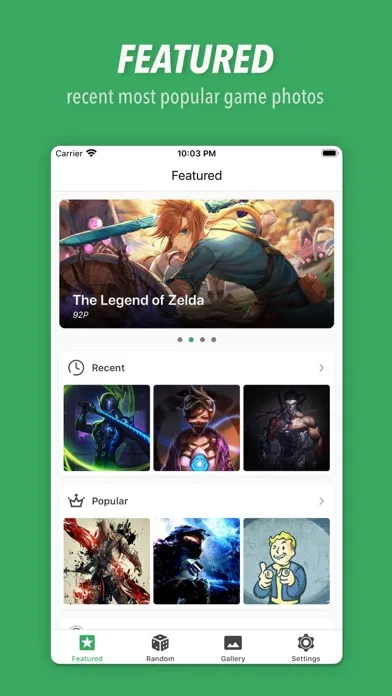 Capturas de tela do Game Gallery