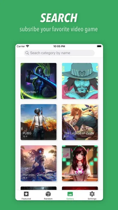 Capturas de tela do Game Gallery
