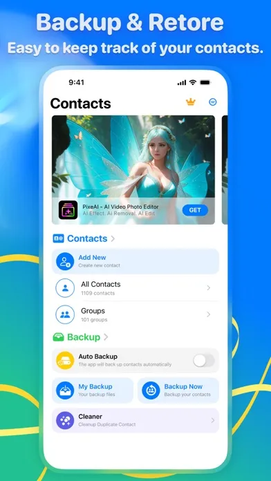 Tangkapan layar Contacts Backup. Restore.Clean