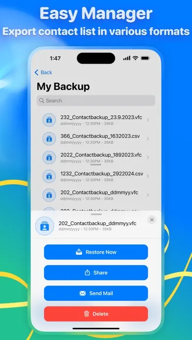 Tangkapan layar Contacts Backup. Restore.Clean