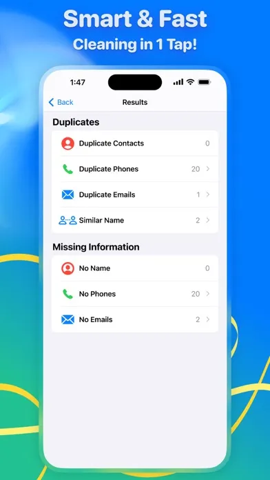 Tangkapan layar Contacts Backup. Restore.Clean