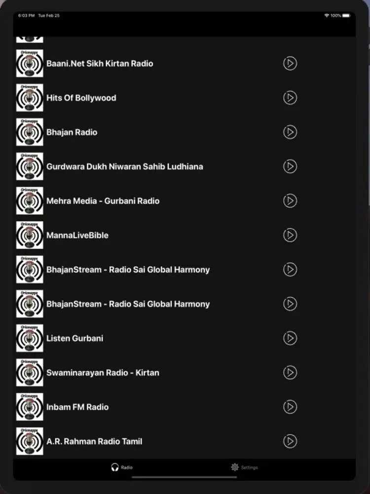 Tangkapan layar Hindu music iPad 