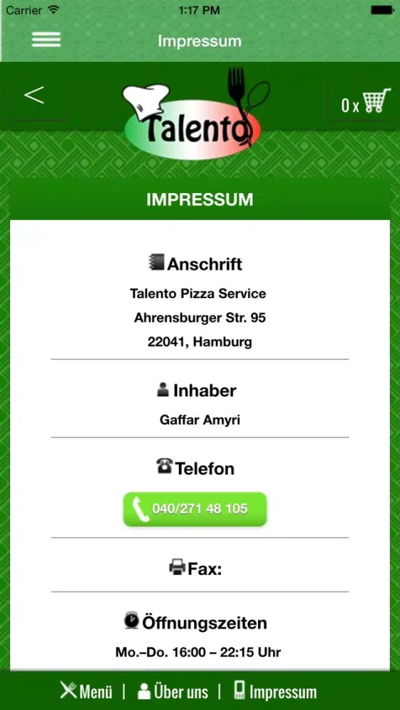 Tangkapan skrin Talento Pizza Service