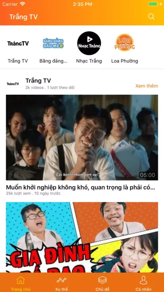 Capturas de tela do Trắng TV