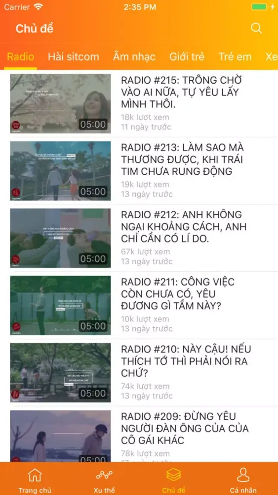 Capturas de tela do Trắng TV