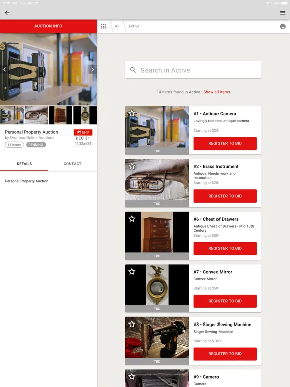 Oronoco Online Auctions iPad  سکرین شاٹس
