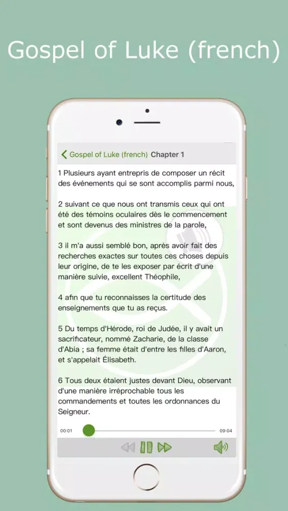 Tangkapan skrin Listen Luke Gospel in french : Listen Jesus's life with the Saint Luke's Gospel, from the new testament and the holy bible