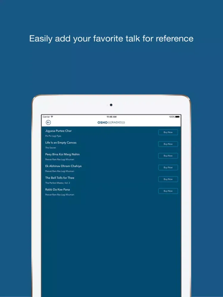 Tangkapan skrin Osho Radio iPad 