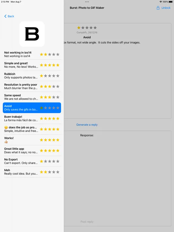 ภาพหน้าจอของ AppReviews.ai - review replies iPad 