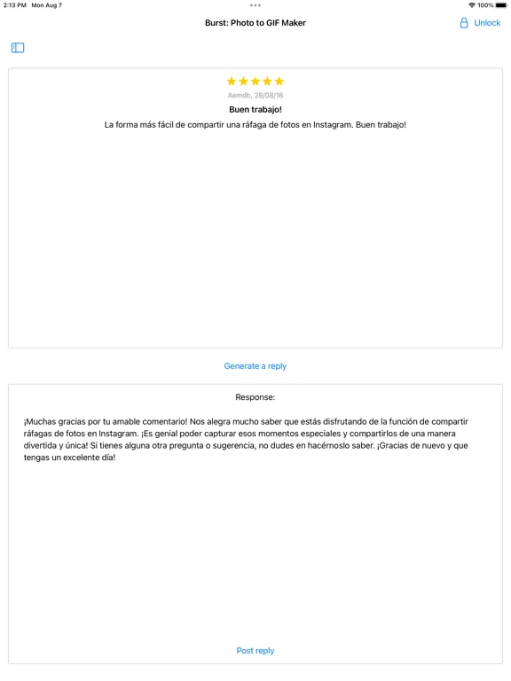 ภาพหน้าจอของ AppReviews.ai - review replies iPad 