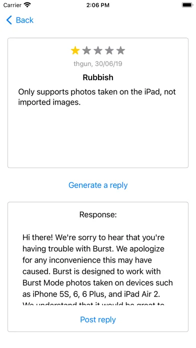 ภาพหน้าจอของ AppReviews.ai - review replies