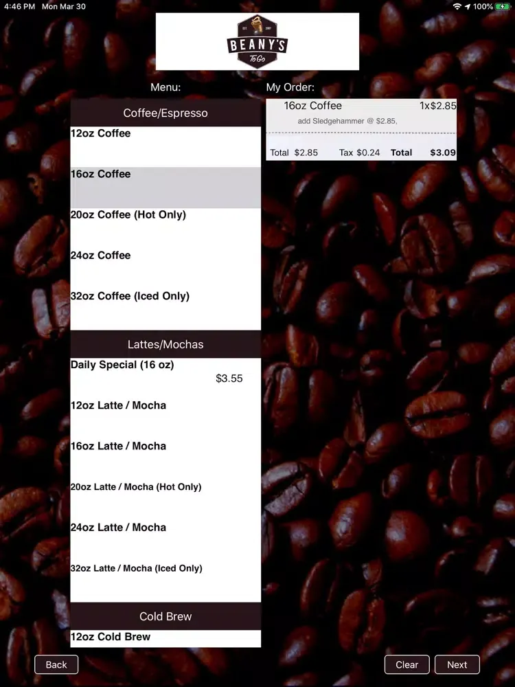 Beany's To Go iPad  Screenshots