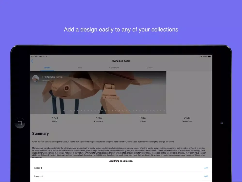 Tangkapan layar ThingExplorer iPad 