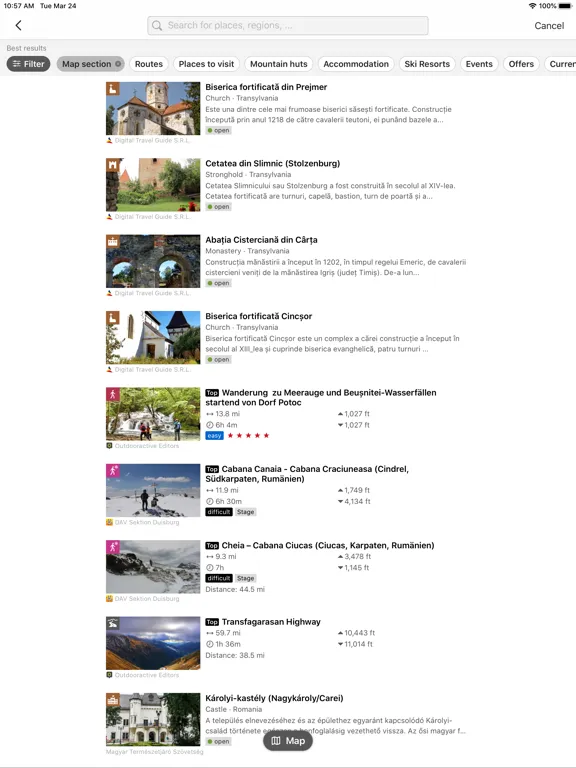 Tangkapan skrin Romania Outdoor Travel Guide iPad 