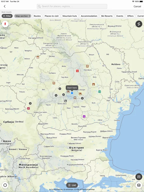 Tangkapan skrin Romania Outdoor Travel Guide iPad 