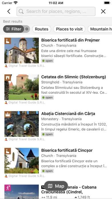 Tangkapan skrin Romania Outdoor Travel Guide
