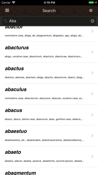 Tangkapan layar Latin Lexicon Dictionary