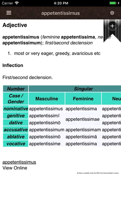 Tangkapan layar Latin Lexicon Dictionary
