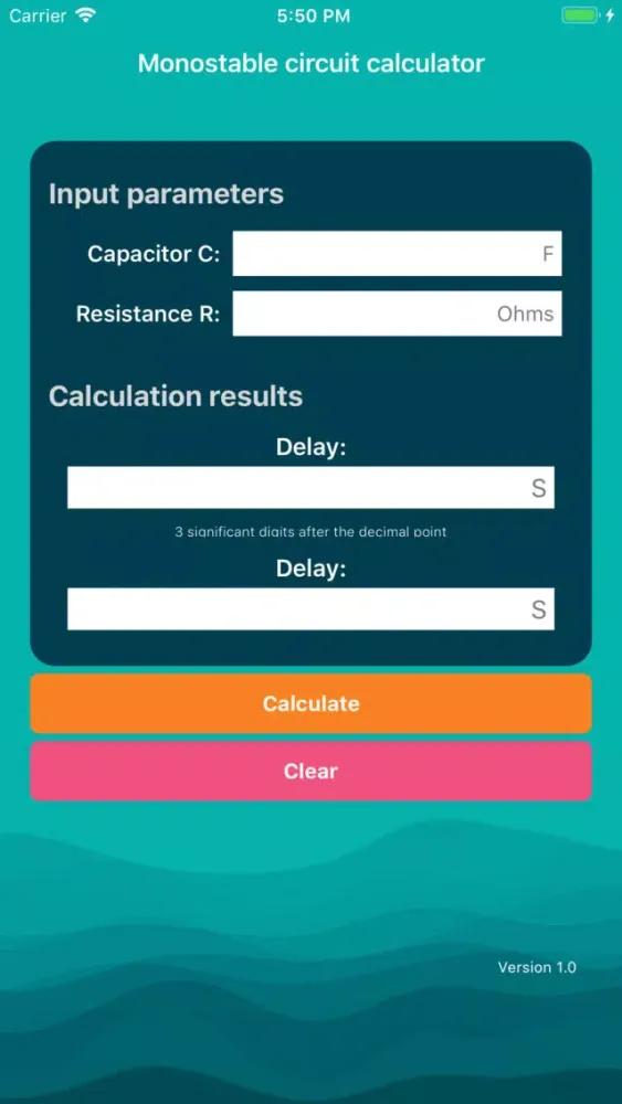 Monostable circuit calculator Screenshots