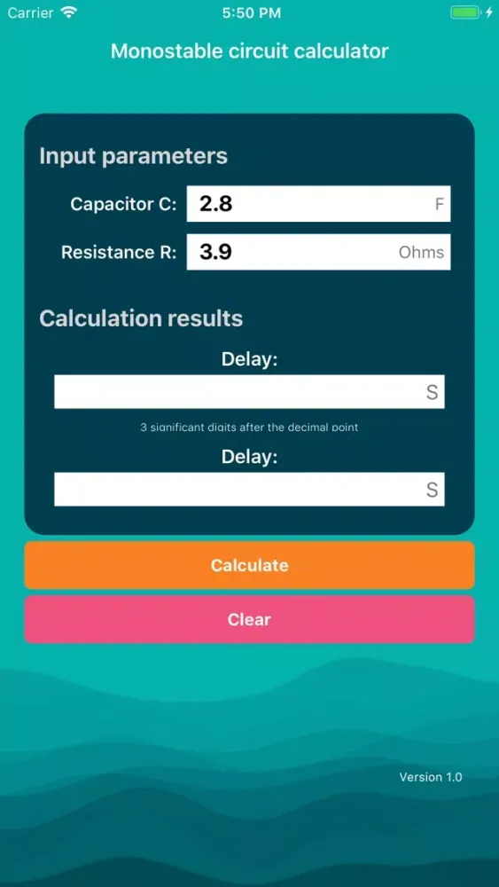 Monostable circuit calculator Screenshots