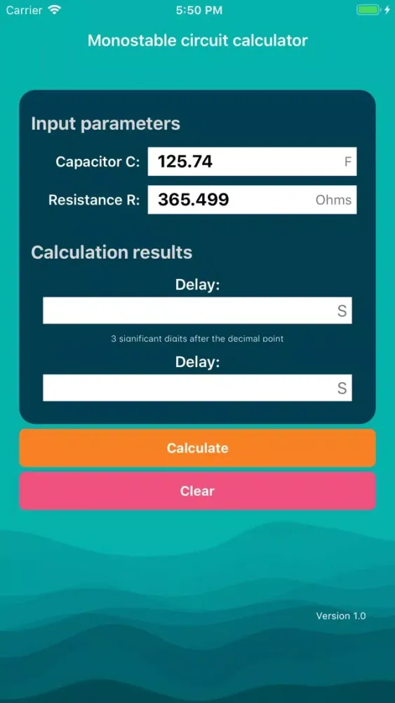 Monostable circuit calculator Screenshots