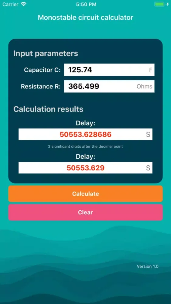Monostable circuit calculator Screenshots