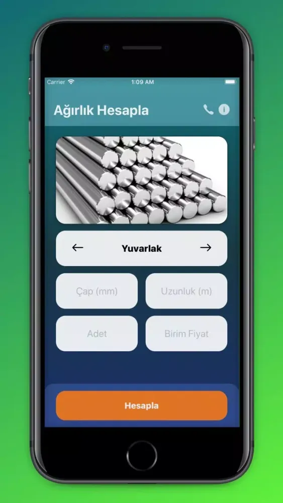 Ảnh chụp màn hình của ÖzdemirÇelik Ağırlık Hesaplama